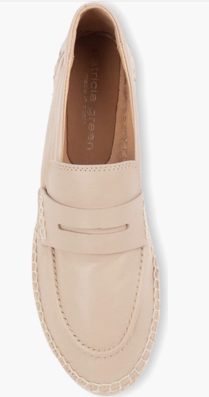 Patricia Green Sebastian Penny Loafer Leather Slip On Beige Brown Womens Size 10